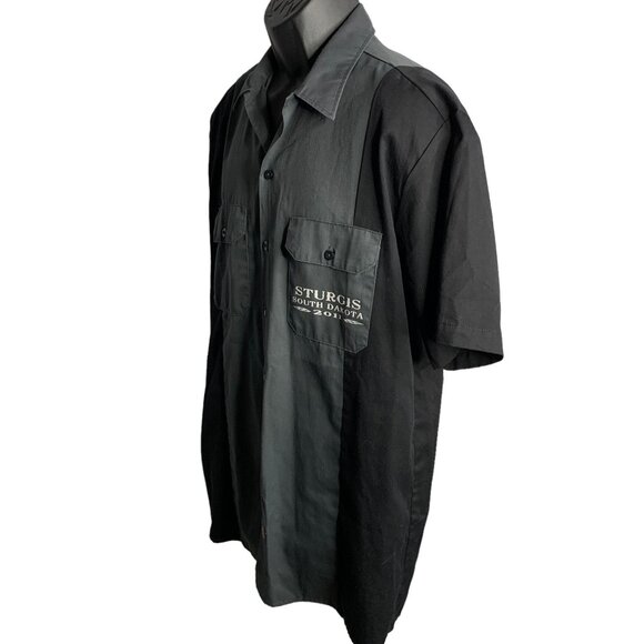 Dickies Sturgis Biker Work Shirt L Grey Button Up Pockets Skull Short Sleeves - Picture 6 of 7